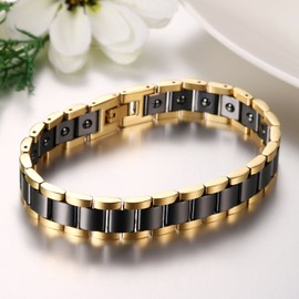 JewelryWe Jewellery, Men's Magnetic Bracelet, Stainless Steel, Ceramic, Fashionable Rectangle Link Magnetic Bracelet, Bangle 3, Stainless Steel