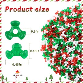 Qumenan 1600Pcs Christmas Tri-Shaped Beads Plastic Tri Beads Christmas Beads for Christmas Craft Wreath Candy Cane Xmas Home Decoration DIY Crafts (Green, Red, White)