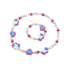 Damaiyyy Wooden Children's Jewellery Set, Unicorn Friendship Bracelet, Unicorn Beads Necklace and Bracelet, Gift for Girls, Birthday Party, Dress Up Costume Accessory