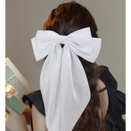 Velscrun 3Pcs Hair Bows for Women White Hair Bow Pink Hair Bow Black Big Hair Bows Clips for Girls Silky Satin Large Hair Ribbons Oversized Long Tail Hair Bows Hair Barrettes Hair Accessories Gifts