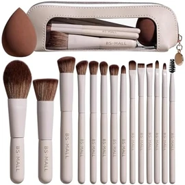 BS-MALL Juego de 14 Brochas de Maquillaje con 1 Esponja Brochas Esenciales para Base, Polvos, Correctores, Sombras de