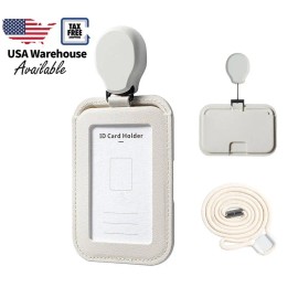Casekey US Stock Detachable Identity Cardholder Set Premium Leather Stretchable Yoyo ID Badge Card Holder with Lanyardcolor: White
