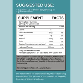 EILIN YHT Hydrolyzed Collagen Gummies 1000mg Vitamin C Biotin Hair Skin Nails Joint Immune Digestion 60 Counts