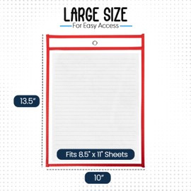 Essex Wares - 6 Pack, Red, Dry Erase Pocket Document Protectors, 10" Wide x 13.5" Tall - Dry Erase Clear Plastic Sleeves - Reusable & Easy Erase Plastic Invoice Holders, Water-Resistant & Durable