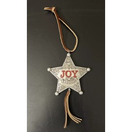 Unknown Western City Ranger Badge Christmas Tree Ornament Joy Leather Tassel