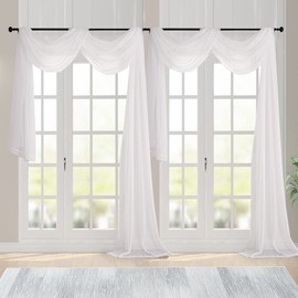Chyhomenyc Ivory Sheer Scarf Valances for Windows 216 Inch Extra Long, Window Scarf Drapes Rod Pocket Backdrop for Wedding Arch Draping/Party/Canopy Bed/Living Room, 2PC, 18 Feet Length