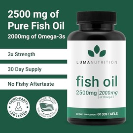 Luma Nutrition- Suplemento de Aceite de Pescado Omega 3 Extra Fuerza 2500mg 2000mg EPA y DHA Salud Cerebral y Cardiaca                                
