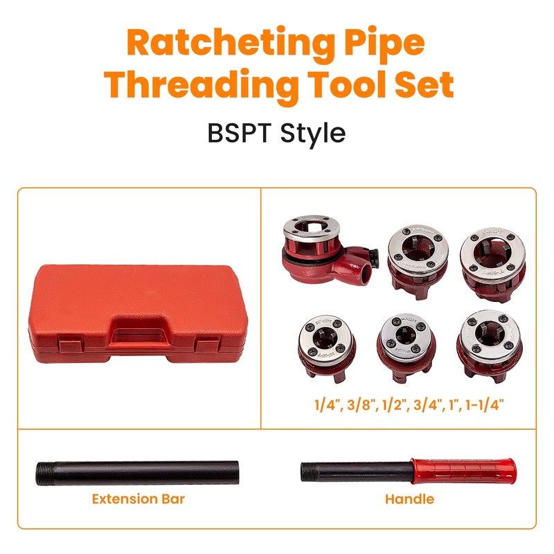 maXpeedingrods BSPT Ratchet Pipe Threader Kit, Manual Ratcheting Pipe Threading