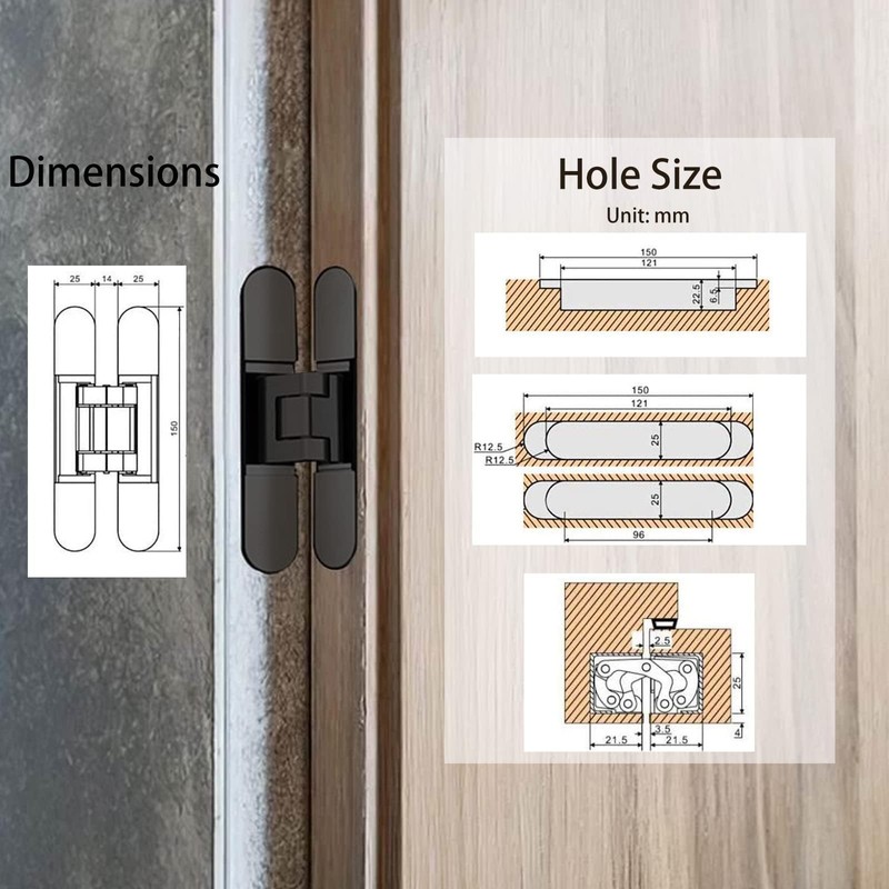 AnvFlik 4-Pack 6 inch Hidden Door Hinges Heavy Duty Black,