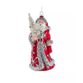 Christmas lights are us LLC Glass Red & Silver Santa With Tree Ornament