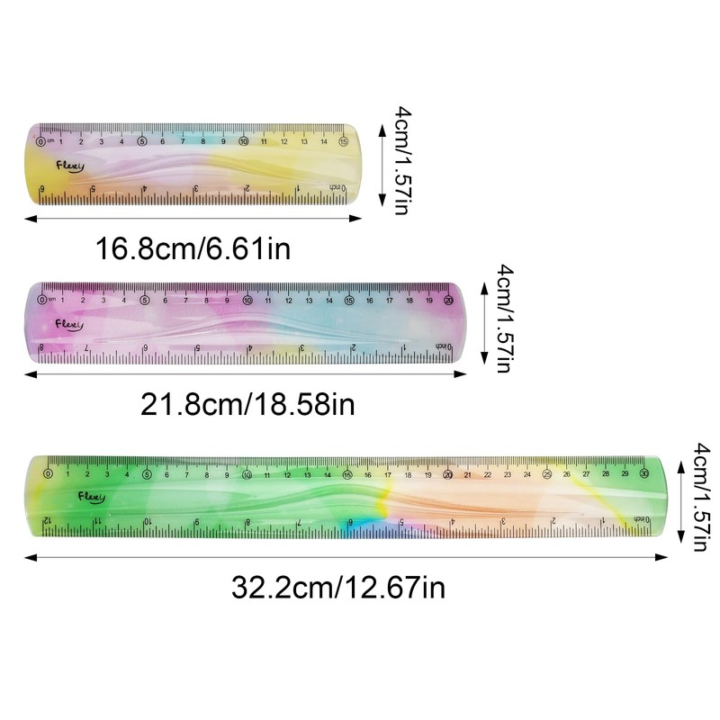 3 Pcs Ruler 30cm/20cm/15cm Folding, Colorful Ruler, Foldable Ruler Student