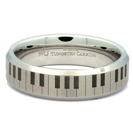 MJ Metals Jewelry White Tungsten Carbide Piano Keyboard Design 6mm Brushed Finish with a Polished COMFORT FIT Wedding Band Size 11