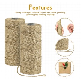 StiVerse 656 Ft Natural Jute Twine String, Twine for Crafts, Thin Hemp Jute Rope, Ornament Twine for Gift Wrapping, Packing String, Christmas Decor, Gift Tags, Wedding Decor Supply(2 Pcs)