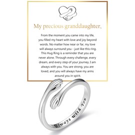 RANKEEF S925 Sterling Silver Hug Ring for Granddaughter Adjustable Ring for Women Birthday Christmas Gifts for Daughters Tarnish Free Jewelry Gift for Her Hope Rings for Granddaughter