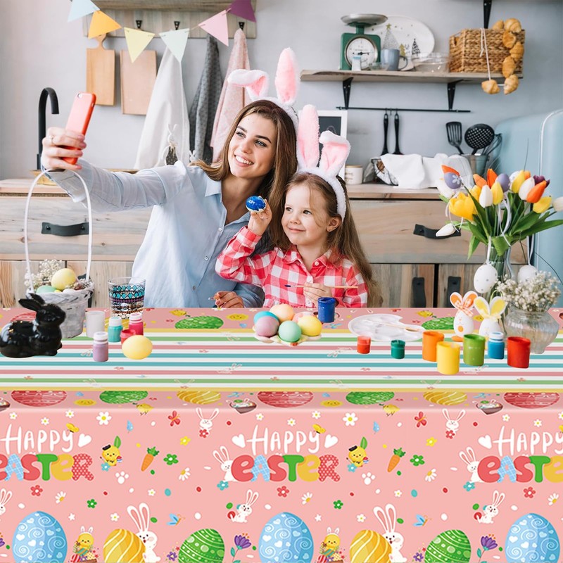 MORAINJAY 3Pcs Easter Tablecloth, 137 * 274cm Easter Table Cloth,