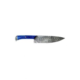Breliser 3-Piece Diamond-Hammered Damascus Knife Set, Blue Pakkawood Handle - Chef, Santoku, Paring - Leather Knife Roll - Knife Care Kit