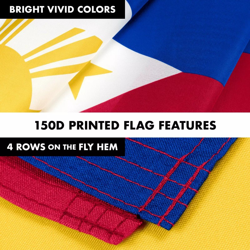 G128 Flag Pole 6FT Black & Philippines Philippine Flag 3x5FT