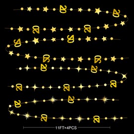Gold 20th Birthday Decorations Number 20 Circle Dot Star Garland Metallic Streamer Banner Backdrop for Women Mens Twenty Years Old Birthday Cheers to 20 Years Happy 20th Anniversary Party Supplies