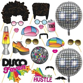 21 Pcs 1970s Photo Booth Props Disco Throwback Photo Booth Props Vintage Theme Party Selfie Props Decoration for Birthday Disco Party Supplies