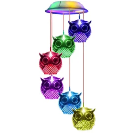 Waterproof Owl Solar Wind Chime Light with Color Changing, Ideal for Outdoor Garden Decor and Mothers Day, Mom Birthday & Yard Decoration Gift (Color Cover)