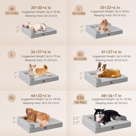 EHEYCIGA Extra Large Dog Bed Memory Foam, Orthopedic Dog Bed XLarge Sized with Washable Removable Cover, Waterproof XL Pet Bed Couch, 44x32x6.5 Inches, Grey