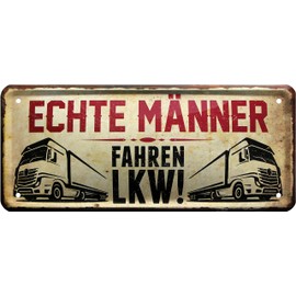 WOGEKA ART Retro Tin Sign Real Men Driving Truck Trucker Funny Saying as Gift Idea for Decoration 28 x 12 cm Vintage Design Metal 1335