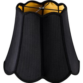 GOSO Wavy Floral Scalloped Lamp Shade Replacement，8"×13"×11" Spider Medium Black Lampshade for Table Lamps and Floor Lamps for Bedroom,Art Deco Elegant Faux Silk Shade Petal Edge,Easy Assembly