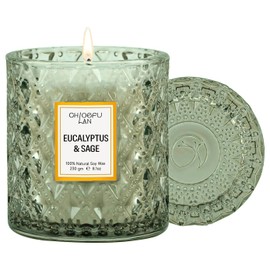 Chloefu LAN Eucalyptus & Sage Scented Candles Luxury Candle with up to 55 Hour Long Lasting, Highly Scented, 100% Soy Wax, 8.1oz, Beautiful Candles, Ideal for Home Decor and Gifts