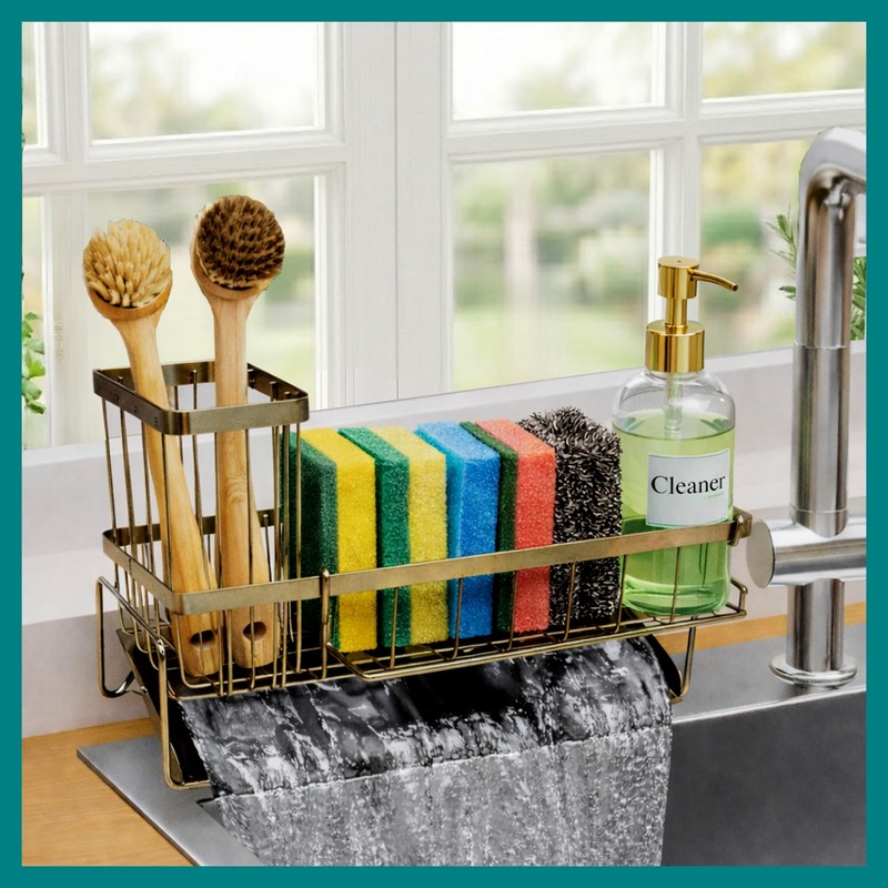 Big Kitchen Sponge Holder for Kitchen Sink, Self-Draining Sink Caddy