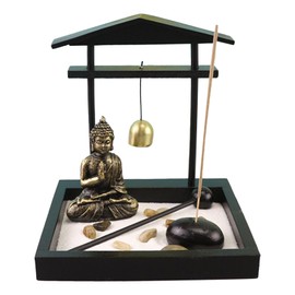 Sitting Buddha Ornament Statue Resin Zen Sand Garden Meditating Sculpture Set with Incense Stick Holder Type 1