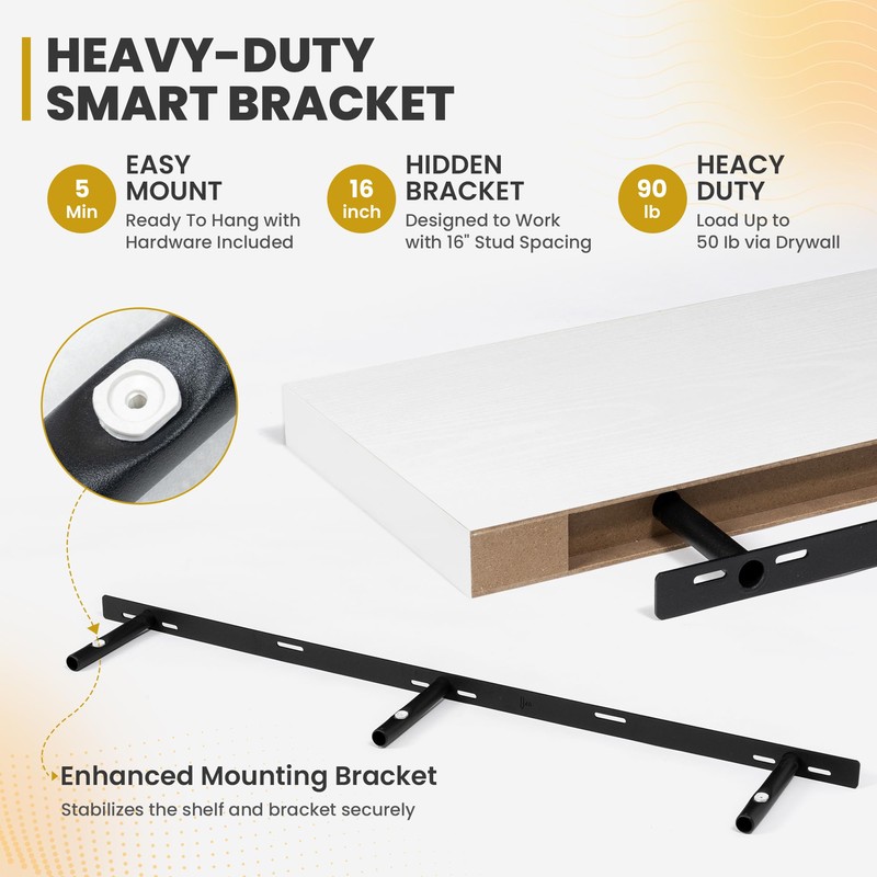 Acovy 55 Inch Floating Shelves, 9.3" Deep Floating Shelf Wall