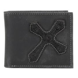 American Bison Tooled Cross Western Wallet for Men – Oil Pull Up Bifold – Rugged Faith & Everyday Durability (black)