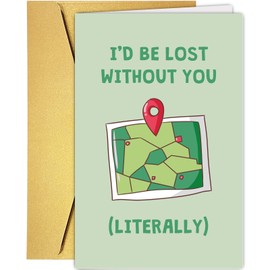 Supoeguk Funny Map Pun Anniversary Card for Husband Wife, Romantic Wedding Anniversary Card for Him Her, I'd Be Lost Without You