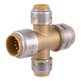 SharkBite Max 3/4 x 3/4 x 1/2 x 1/2 Inch Cross Tee, Push to Connect Brass Plumbing Fitting, PEX Pipe, Copper, CPVC, PE-RT, HDPE, UR380A
