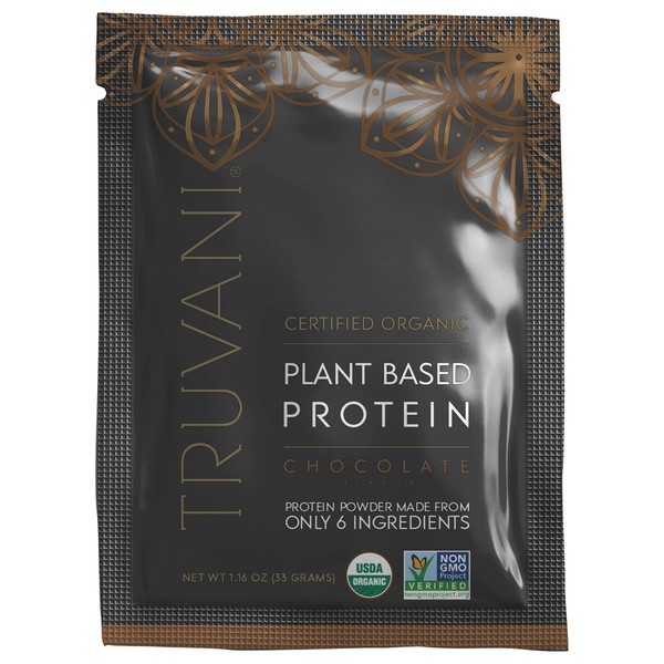 Truvani Organic Vegan Protein Powder Chocolate - 20g of Plant Based Protein, Organic Protein Powder, Pea Protein for Women and Men, Vegan, Non GMO, Gluten Free, Dairy Free (1 Serving)