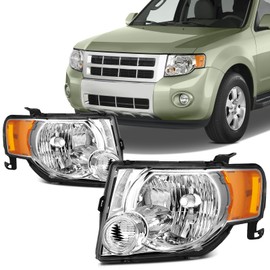 SCITOO Pair Headlight Assembly Compatible for ford for Escape 2008-2012 chevy headlights Chrome Housing Amber Reflector Clear Lens, 8L8Z13008B 9L8Z13008A (Bulbs Not Included)