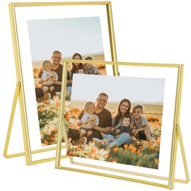 Qiannhee Gold Floating Frame(Vertical & Horizontal),8x10 Gold Picture Frame Hold 7x9in 6x8in 5x7in Photo for Tabletop Display, Glass Metal Gold Frame Set of 2 as Valentine's Day, Wedding Gift