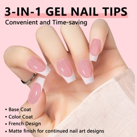 Short Coffin Gel Nail Tips French Tips-Pink Soft Gel Fake Nail Tips 15 Sizes 150Pcs Pre-Primer&Base Coat&Color Gels French Nail Tips, DIY Press On Nail Tips for Nail Extension