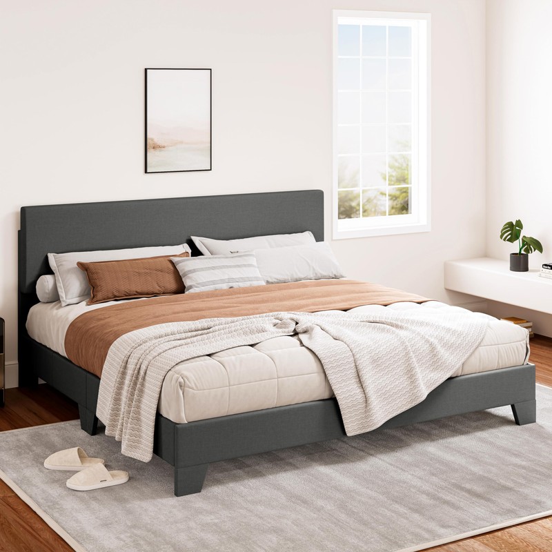 SHA CERLIN Dark Grey King Platform Upholstered Bed Frame with