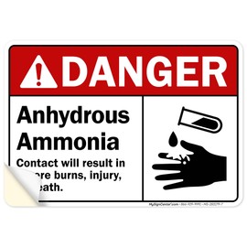 Danger Anhydrous Ammonia Contact Will Result In Severe Burns Injury Or Death ANSI Sign, 10x7 Inches, 4 Mil Vinyl Decal Stickers Weather Resistant, Made in USA by My Sign Center