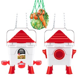 Chicken Feeder and Waterer Set, 13 Pounds Chicken Feeders No Waste Bucket and 2 Gallons Chicken Waterer Chicken Vegetable Hanging Feeder