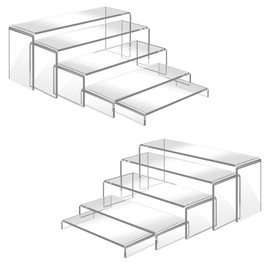 Luqvzxv 10 Pcs Large Acrylic Display Risers, 2 Sets Clear Risers Display Stands, 0.19" Thick Large Acrylic Risers for Display, Clear Rectangular Display Shelf for Showcase Cupcake Dessert Toys Perfume