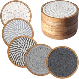 Eykao 5 Pack Coasters for Drinks Absorbent, 4.3 inches Cork Coasters for Coffee Tables, Wooden Drink Coasters for Table Protection, Cute Coasters for Kitchen, Farmhouse, Bar, and Office (Gray Series)