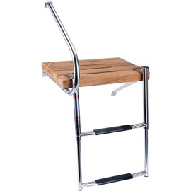 Amarine Made Boat Out-Board Swim Teak Platform with 2-Steps Stainless Ladder