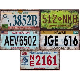 - Se of 5 USA car Registration Plates in Metal, with Aged Effect - replicas of Real American Plates (Old2)