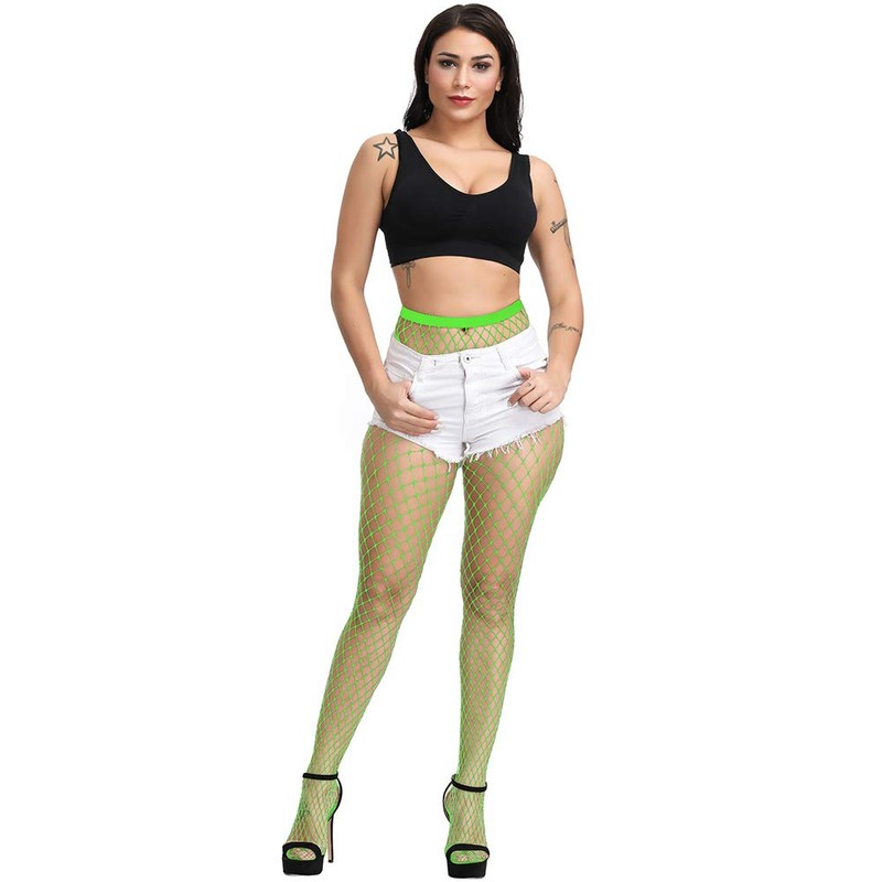 EVERSWE High Waist Fishnet Tights, Thigh High Suspender Stockings (NG-LM,