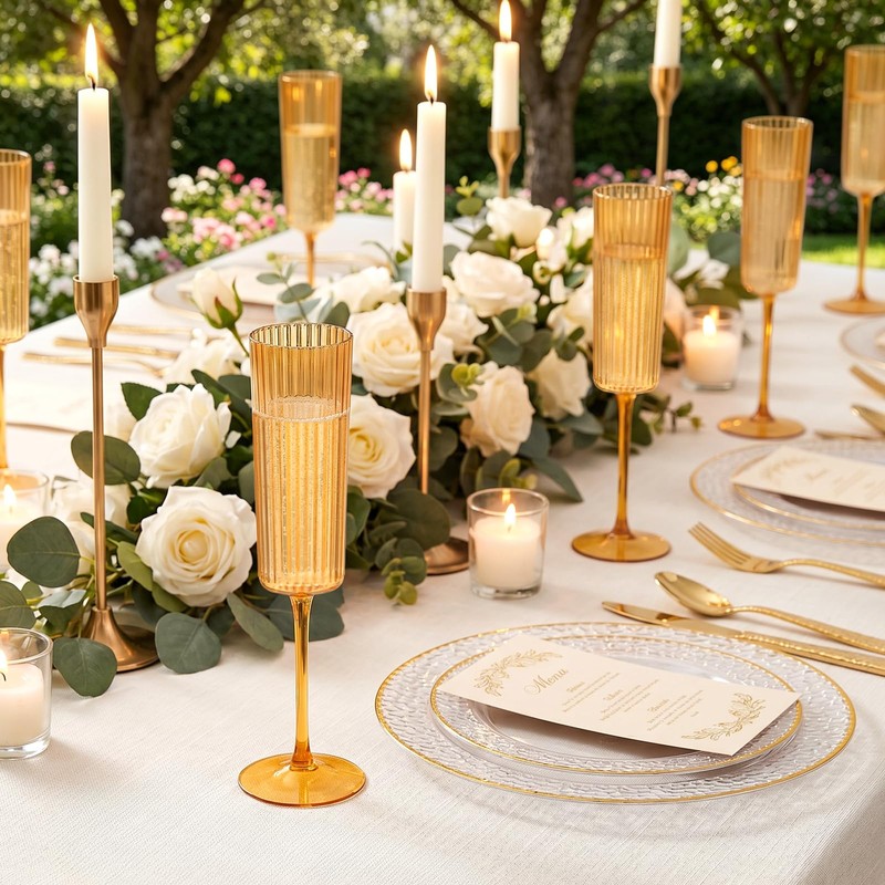 24 Pack Amber Plastic Champagne Flutes for Weddings Birthdays