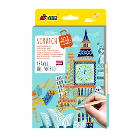 Avenir Scratch Travel The World Themed Activity Book, 15 Rainbow Scratch Cards, A5 Size, Creative Art Set, Portable and Ideal for Travel, For Boys and Girls Ages 5 and Up, Includes Stylus
