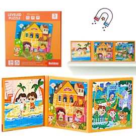 shineFinder 97 Pieces Magnetic Puzzle – Travel Games For Kids from 3 4 5 Years – for Employment on Plane/Car Driving Toddlers(Level 3-holiday)