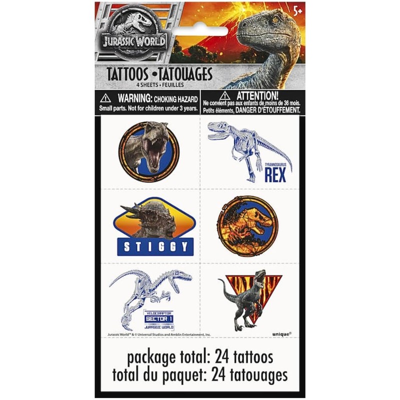 Jurassic World 2 Party Temporary Tattoos | Assorted Designs |